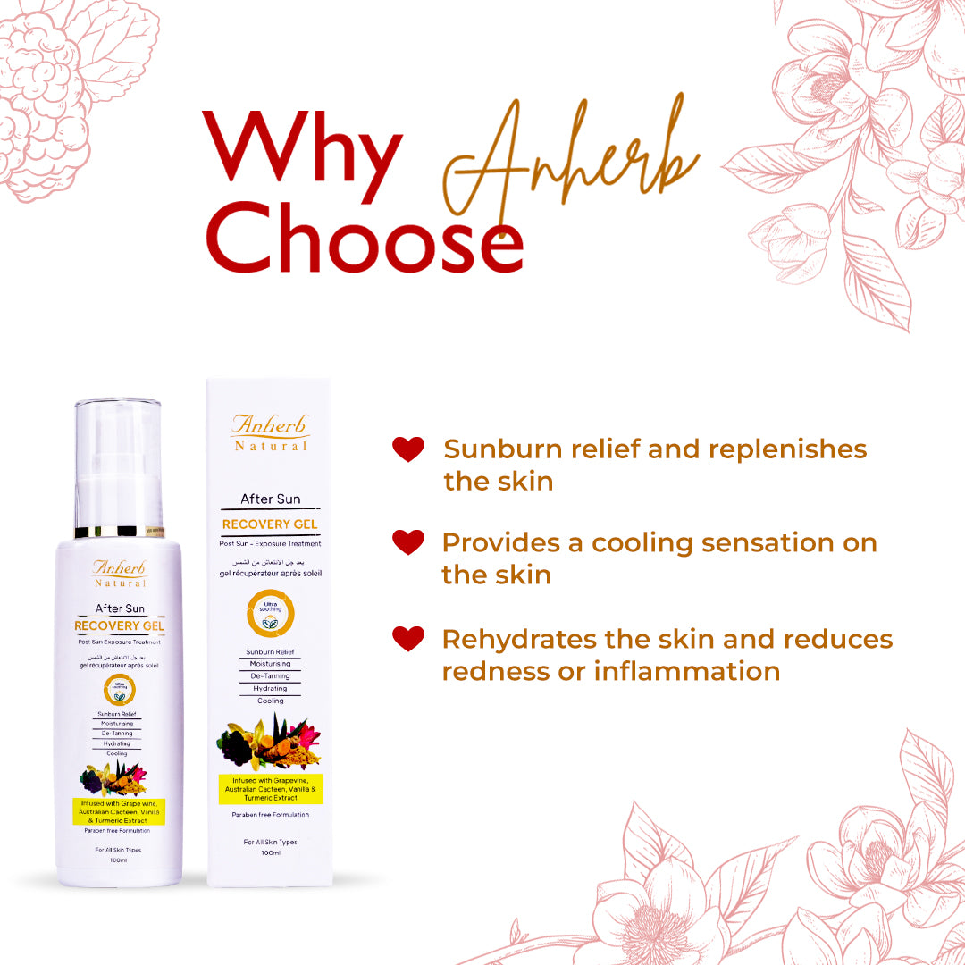 Anherb Natural After Sun Recovery Gel, UV - A & UV - B Protection | Paraben Free Formulation| All Skin Types|100 ml