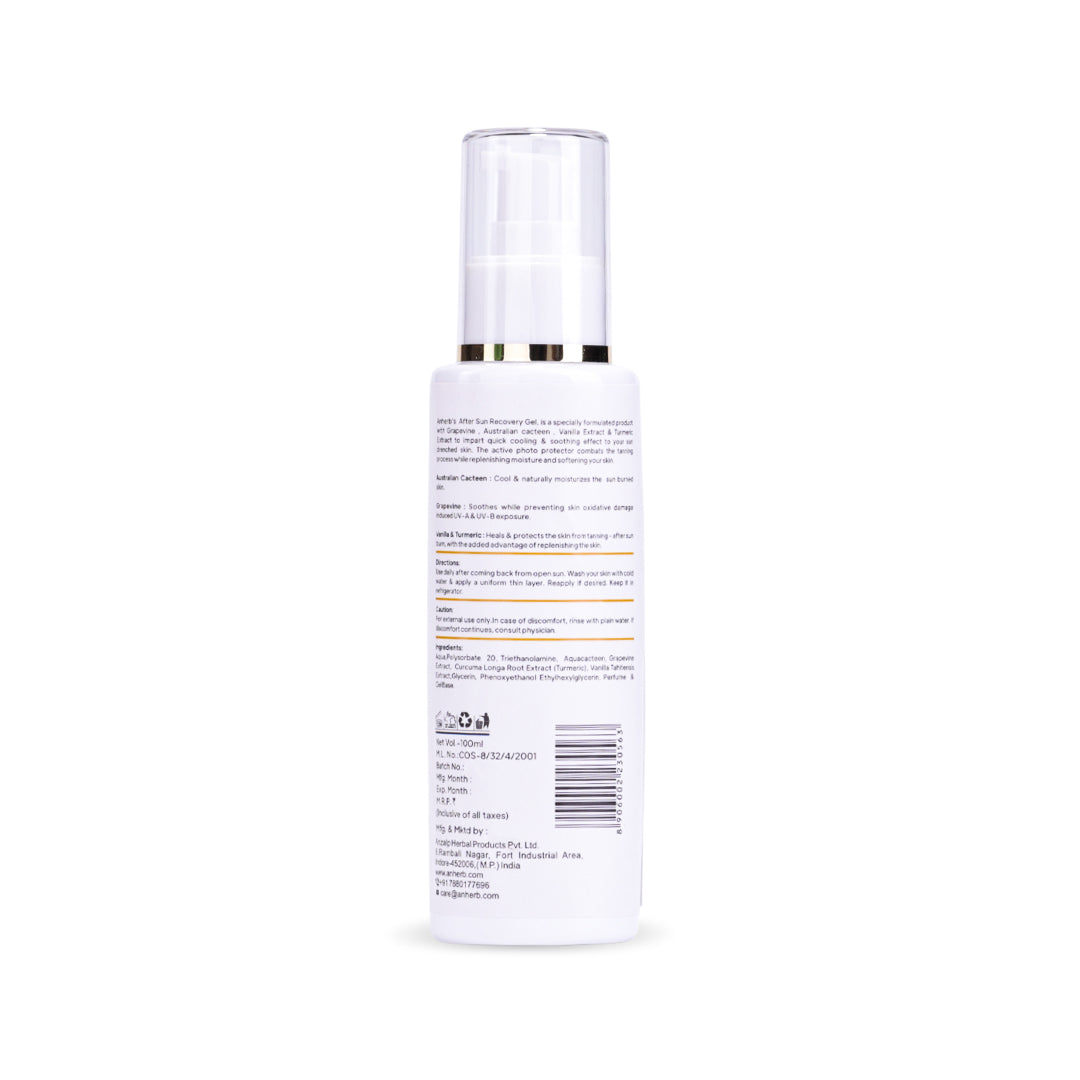 Anherb Natural After Sun Recovery Gel, UV - A & UV - B Protection | Paraben Free Formulation| All Skin Types|100 ml