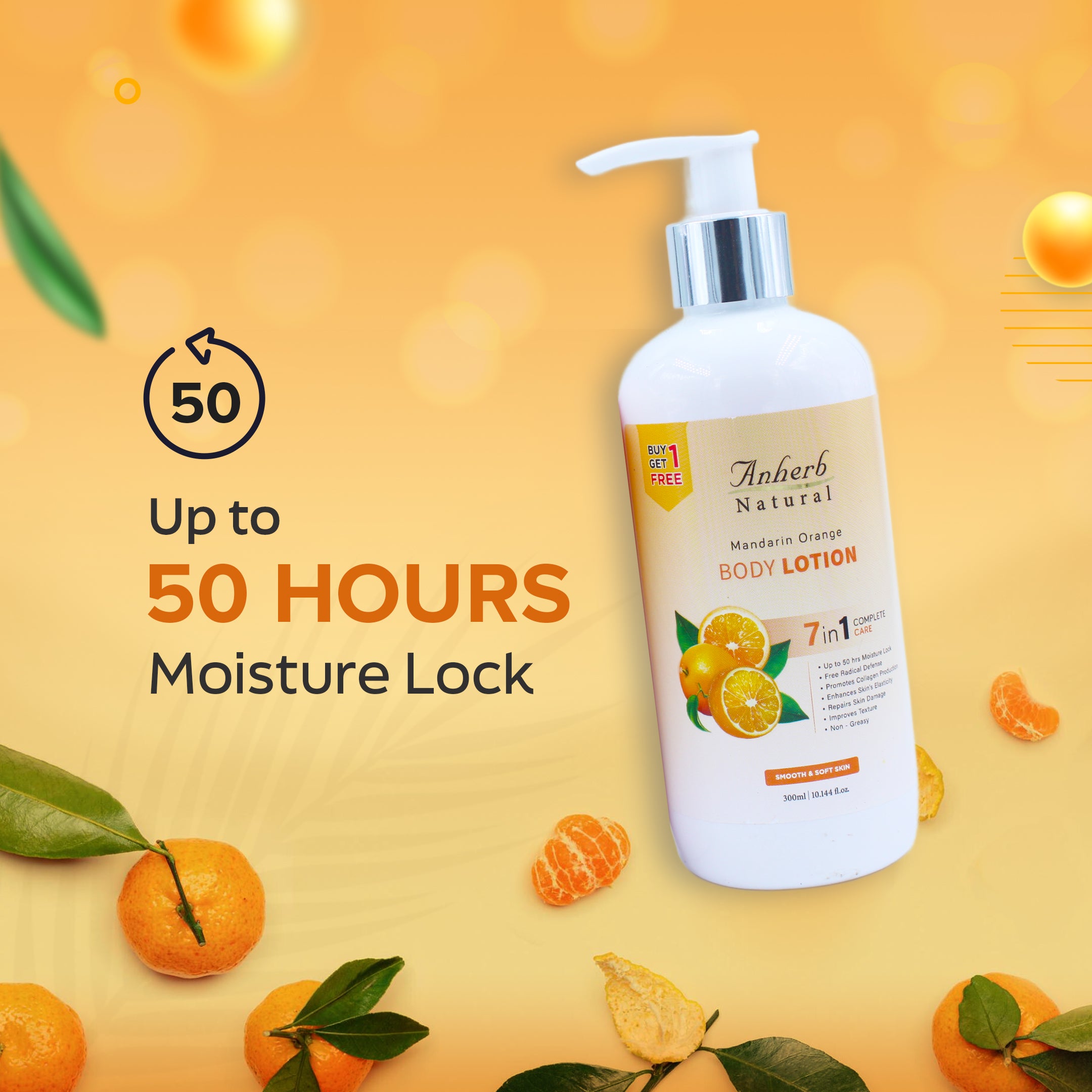 Mandarin Orange Body Lotion -300ml | 7-in-1 Complete Care for Smooth and Soft Skin | Buy 1 Get 1