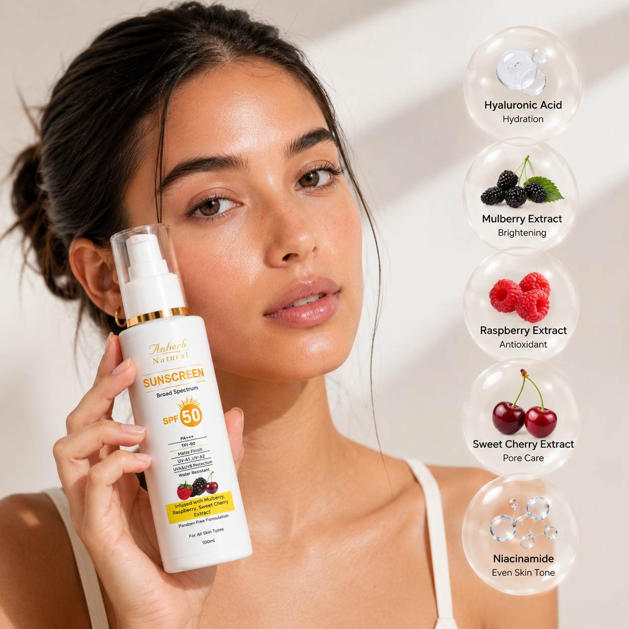 Anherb SPF 50 Sunscreen Lotion, UVA & UVB Protection| Broad Spectrum PA+++ Sunscreen | 100ml
