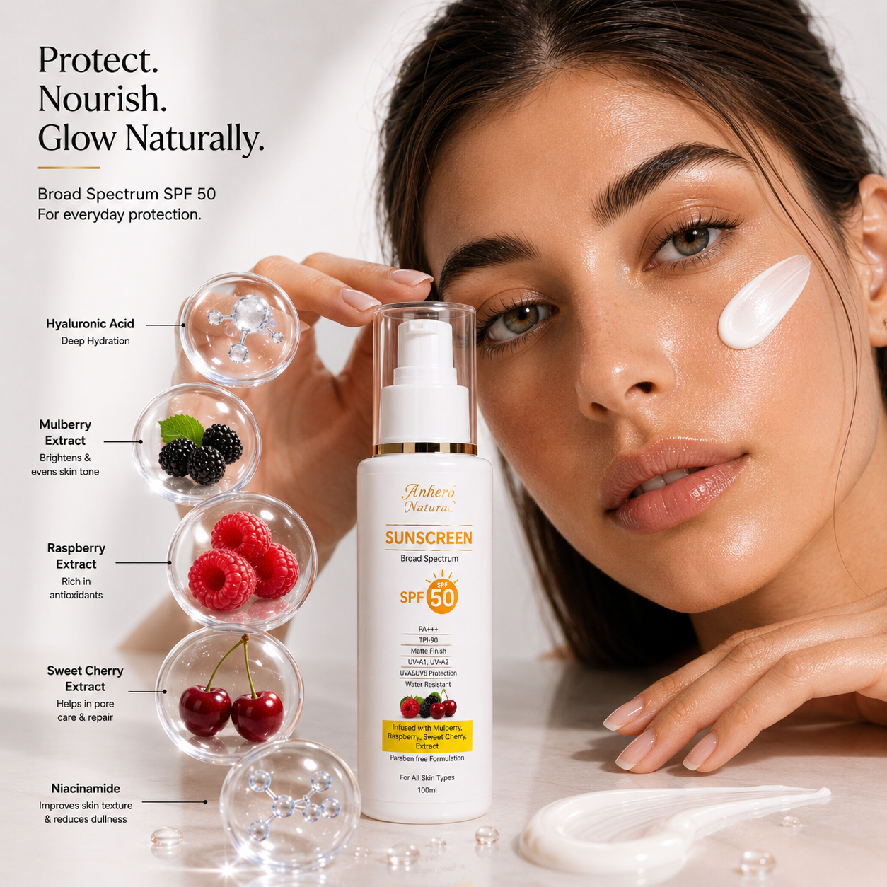 Anherb SPF 50 Sunscreen Lotion, UVA & UVB Protection| Broad Spectrum PA+++ Sunscreen | 100ml
