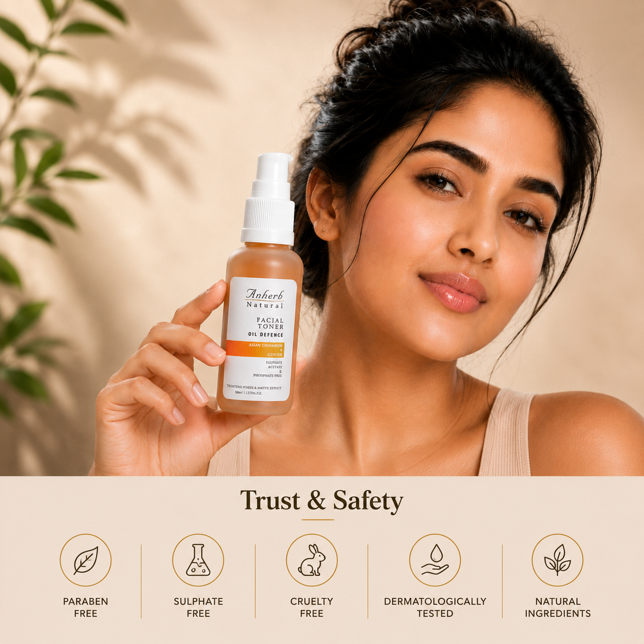 Anherb Natural Oil Defence Facial Gel Toner - 50 ml | Asian Cinnamon & Ginger | Oil Control, Pore Tightening