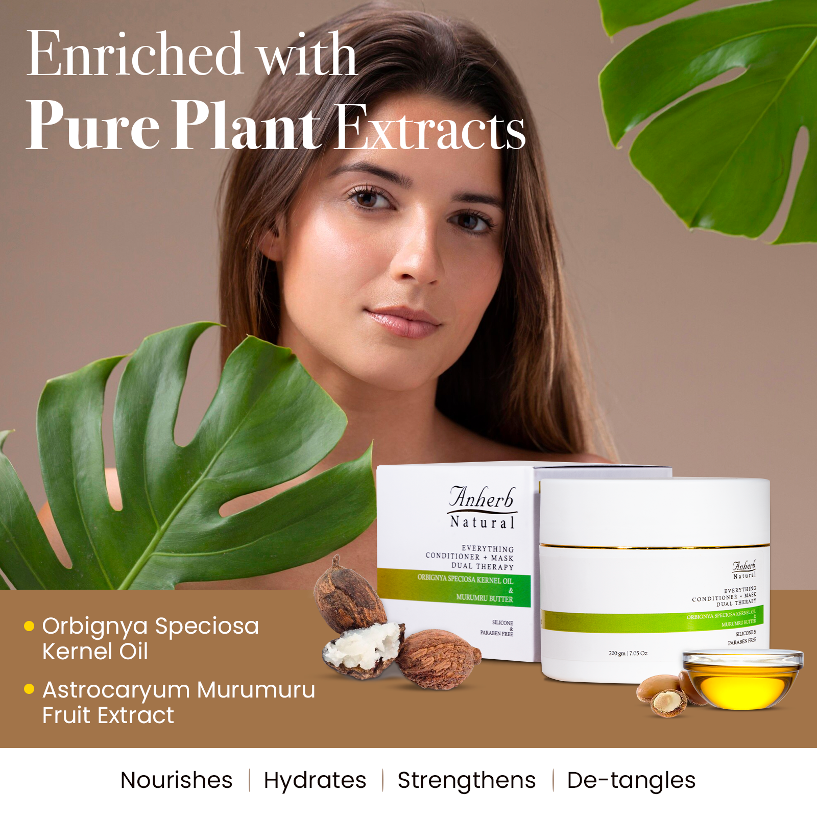 Anherb Natural Everything Conditioner & Mask- 200 Gm | Orbignya Speciosa Kernel Oil