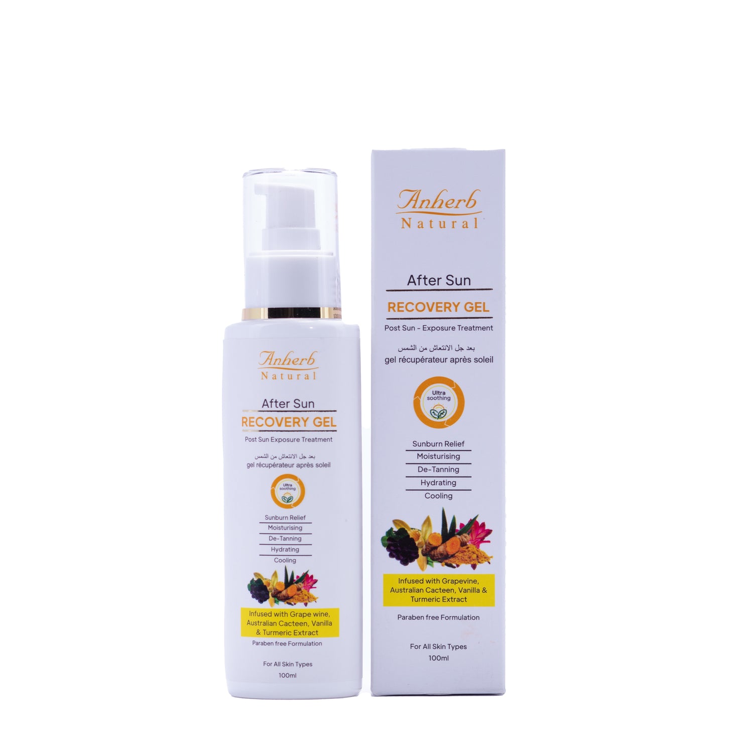 Anherb Natural After Sun Recovery Gel, UV - A &amp; UV - B Protection | Paraben Free Formulation| All Skin Types|100 ml