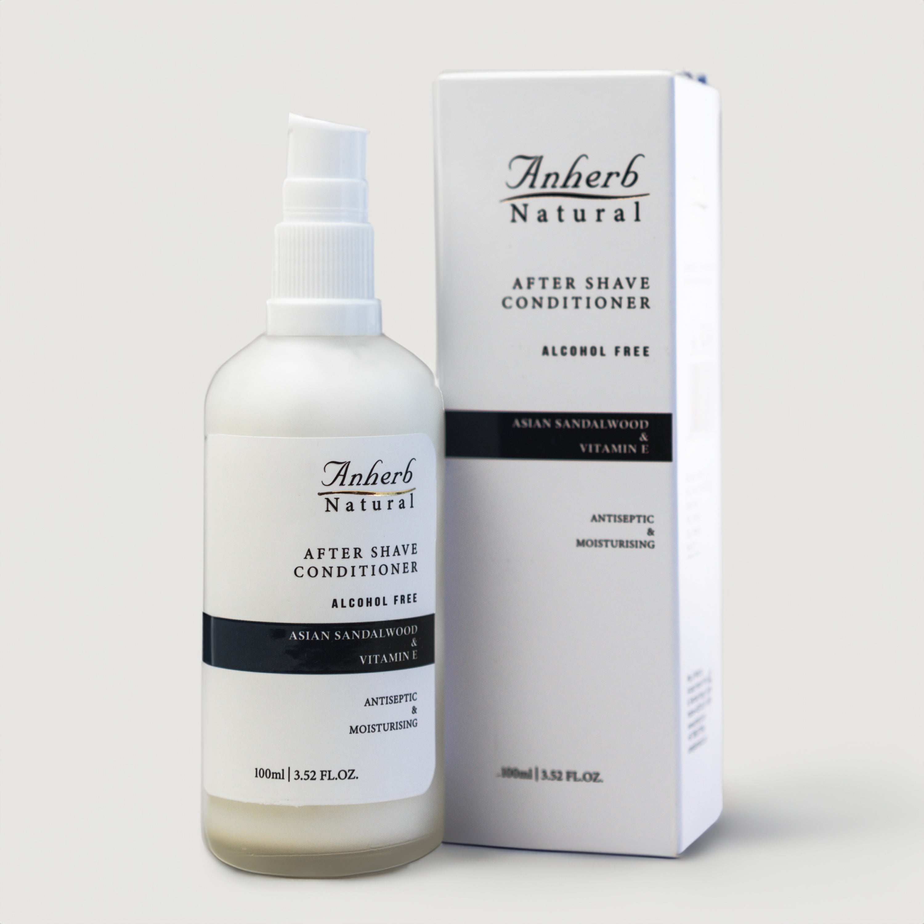 Anherb Natural Premium After Shave Conditioner - 100ml | Asian Sandalwood & Vitamin E Formula | Alcohol-Free, Antiseptic, Anti-Inflammatory