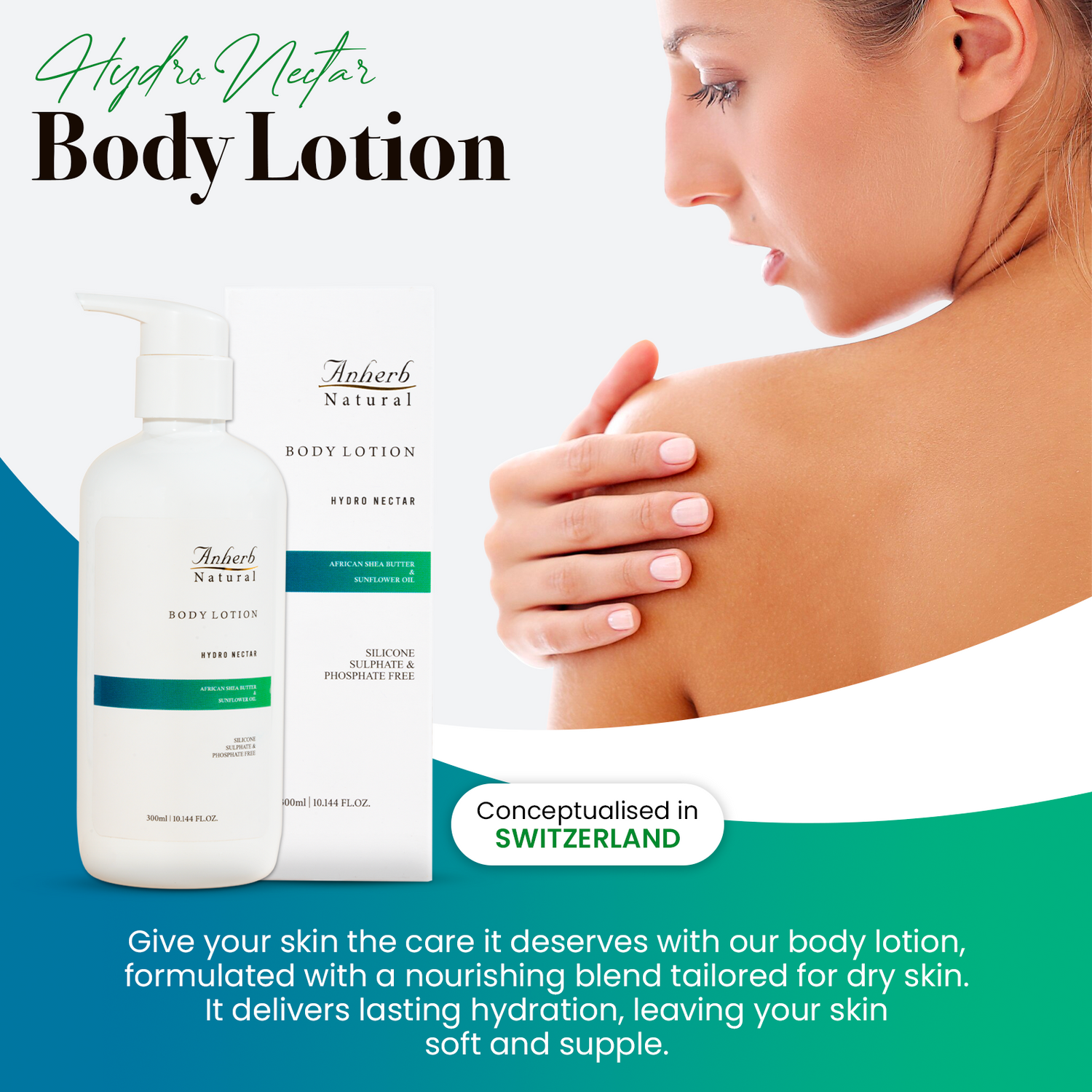 Anherb Natural Hydro Nectar Body Lotion- 300ml | Shea Butter, Sunflower Oil, and Vitamin E