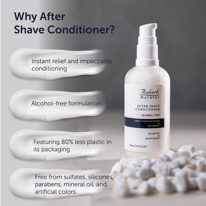 Anherb Natural Premium After Shave Conditioner - 100ml | Asian Sandalwood &amp; Vitamin E Formula | Alcohol-Free, Antiseptic, Anti-Inflammatory