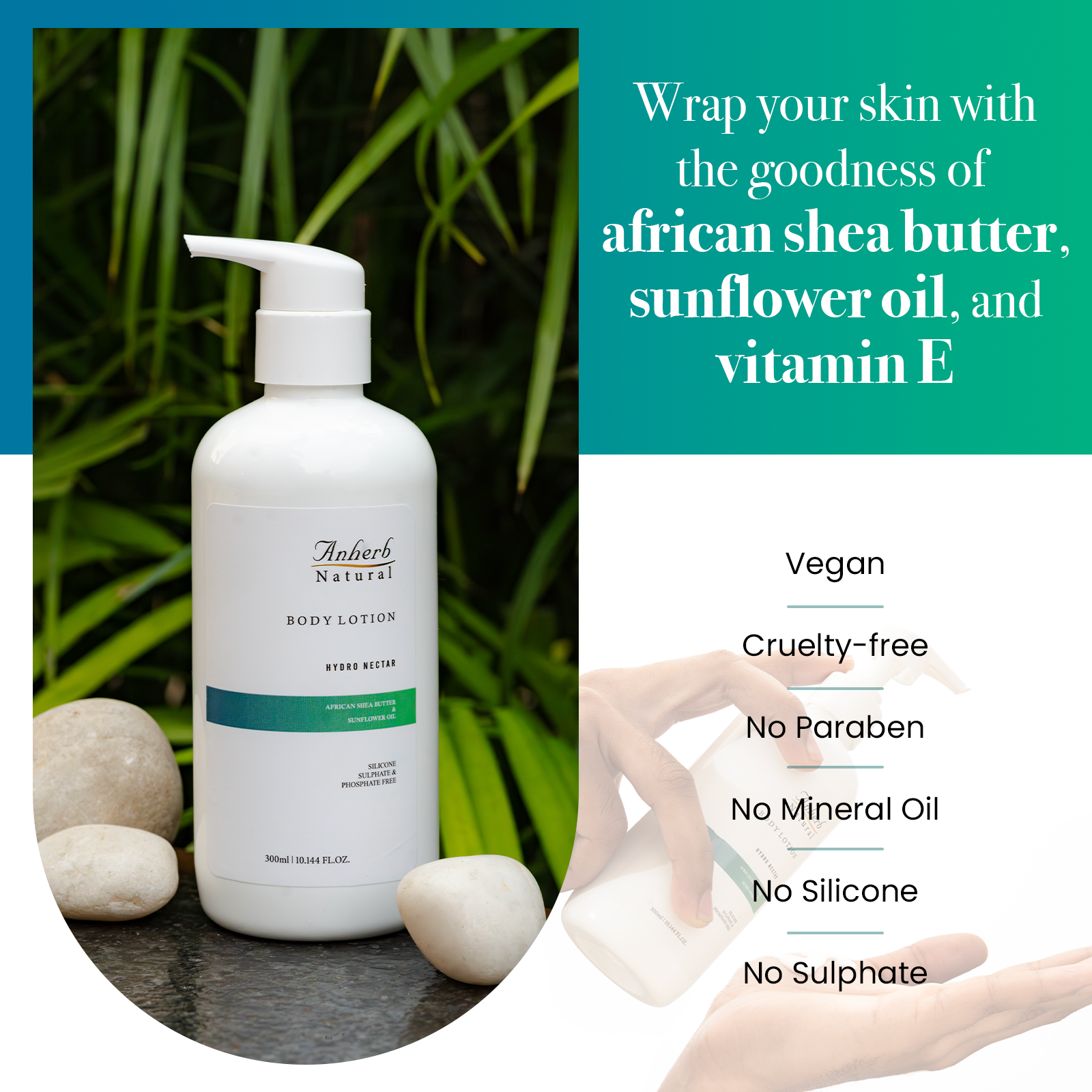 Anherb Natural Hydro Nectar Body Lotion- 300ml | Shea Butter, Sunflower Oil, and Vitamin E