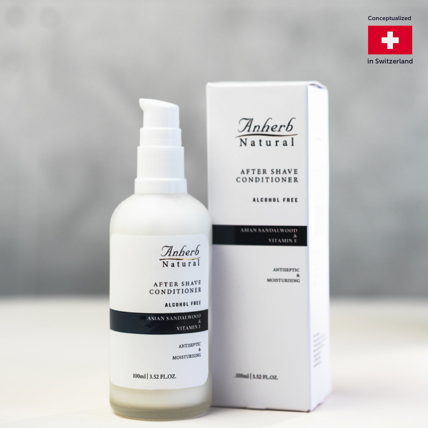 Anherb Natural Premium After Shave Conditioner - 100ml | Asian Sandalwood &amp; Vitamin E Formula | Alcohol-Free, Antiseptic, Anti-Inflammatory
