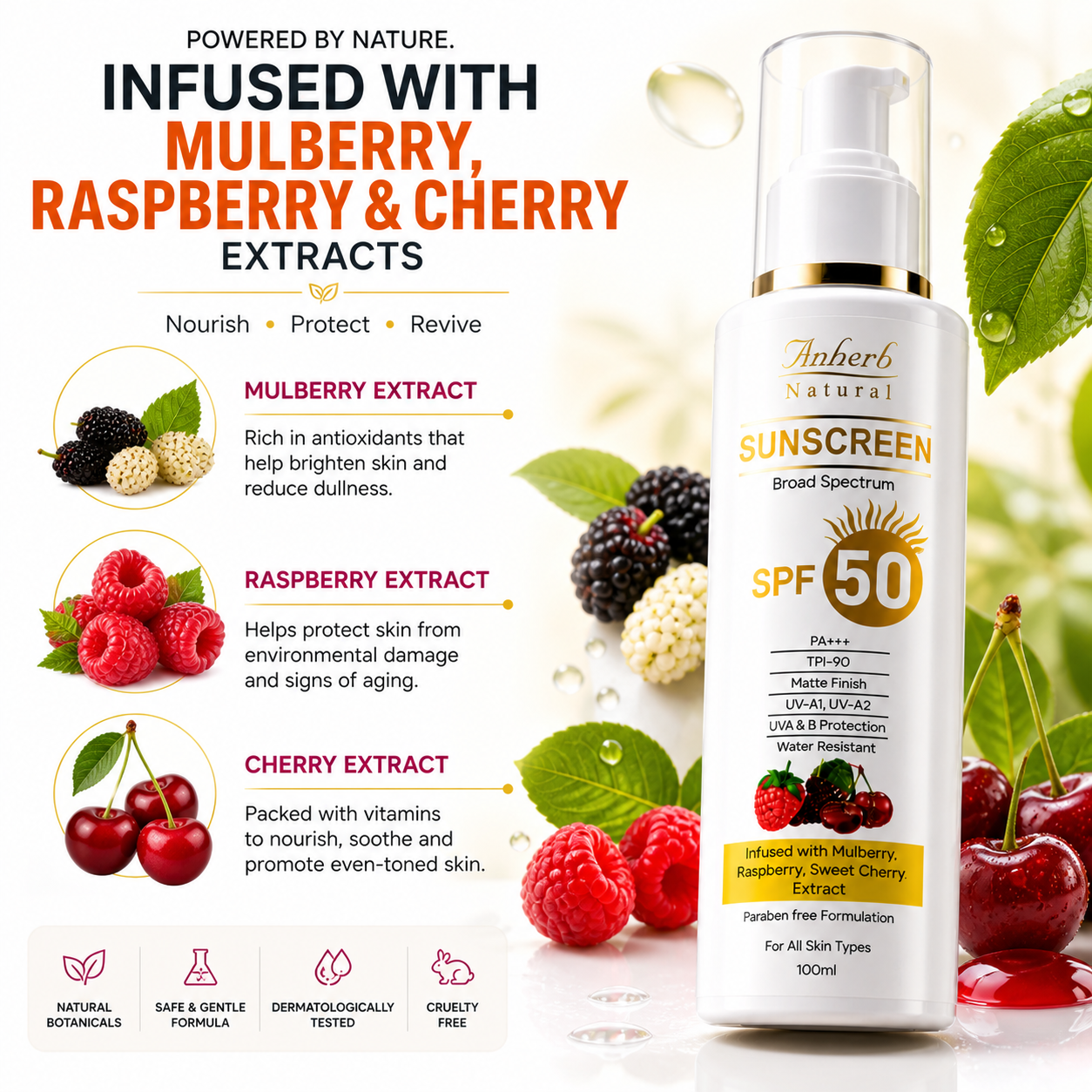 Anherb SPF 50 Sunscreen Lotion, UVA & UVB Protection| Broad Spectrum PA+++ Sunscreen | 100ml