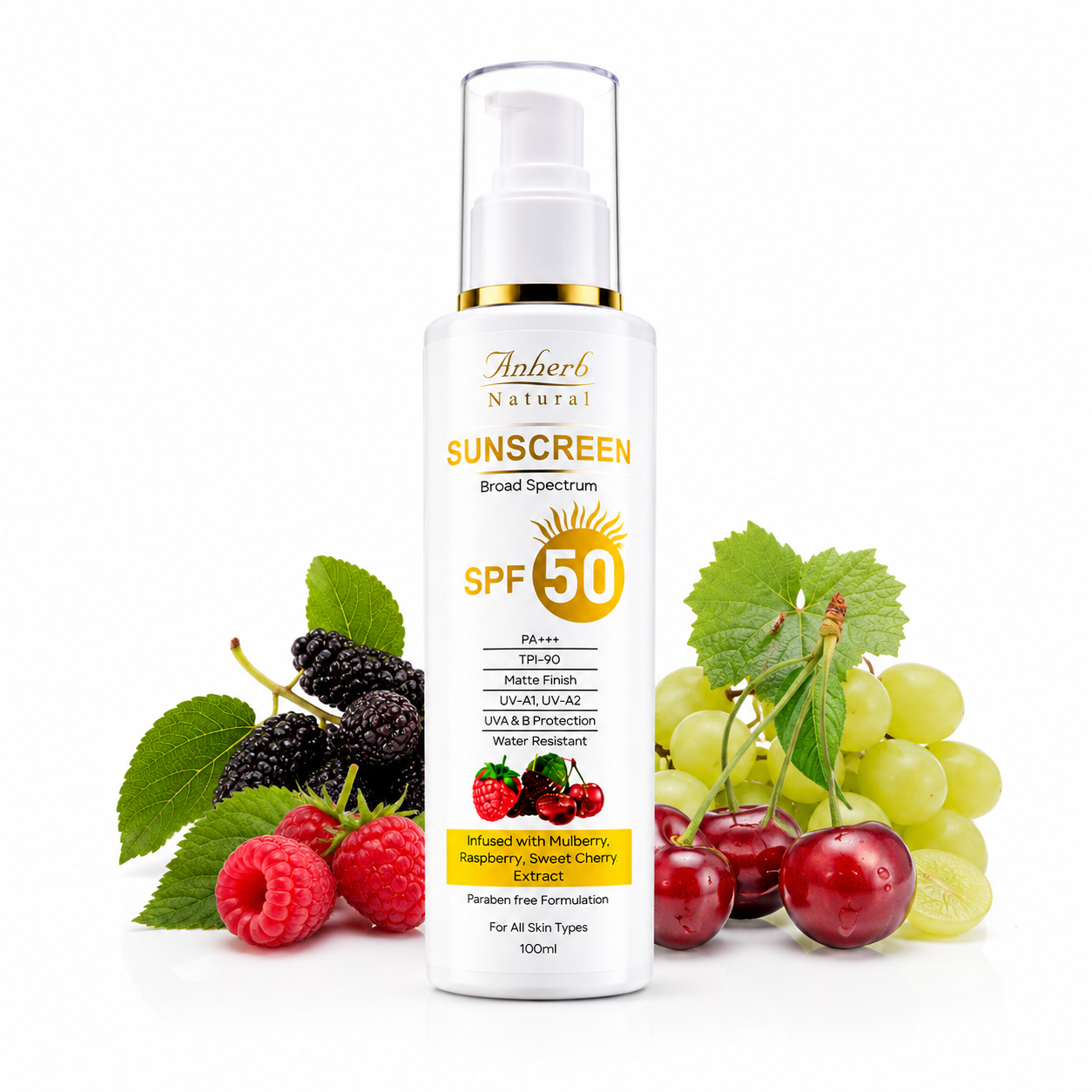 Anherb SPF 50 Sunscreen Lotion, UVA & UVB Protection| Broad Spectrum PA+++ Sunscreen | 100ml