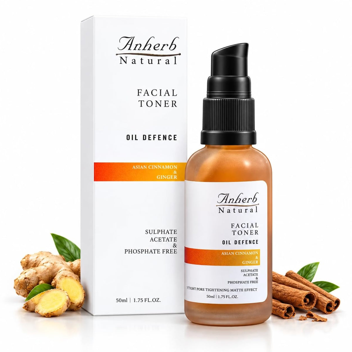 Anherb Natural Oil Defence Facial Gel Toner - 50 ml | Asian Cinnamon & Ginger | Oil Control, Pore Tightening