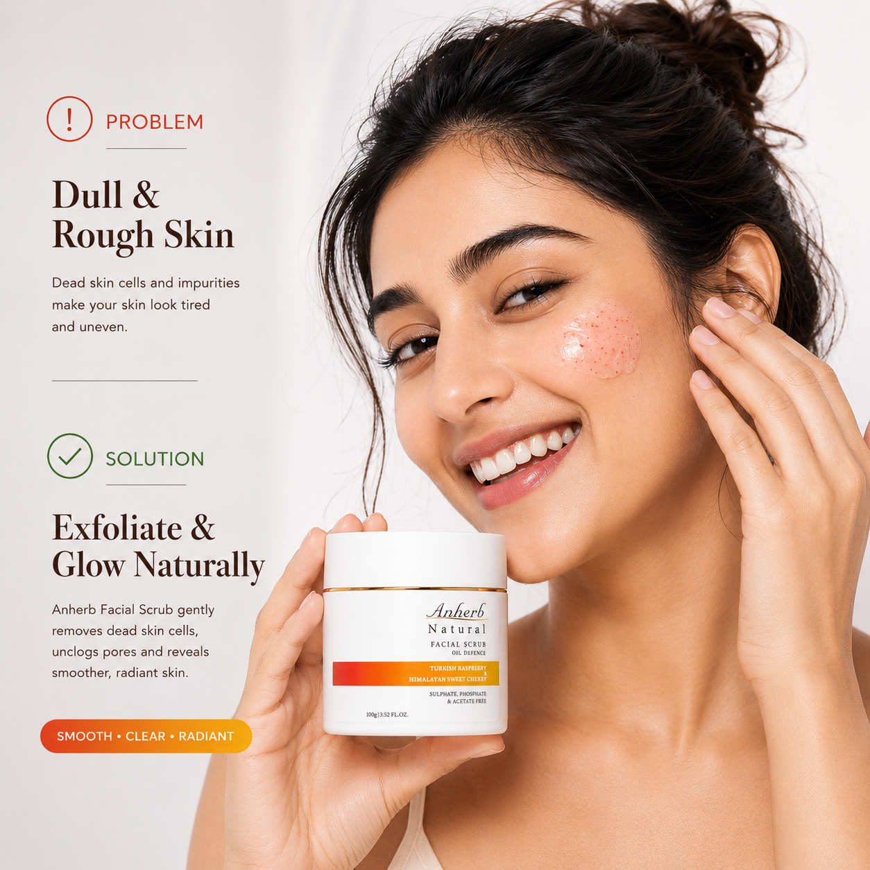 Anherb Oil Defence Face Scrub | Exfoliating Face Scrub for Oily & Combination Skin | Turkish Raspberry & Himalayan Sweet Cherry