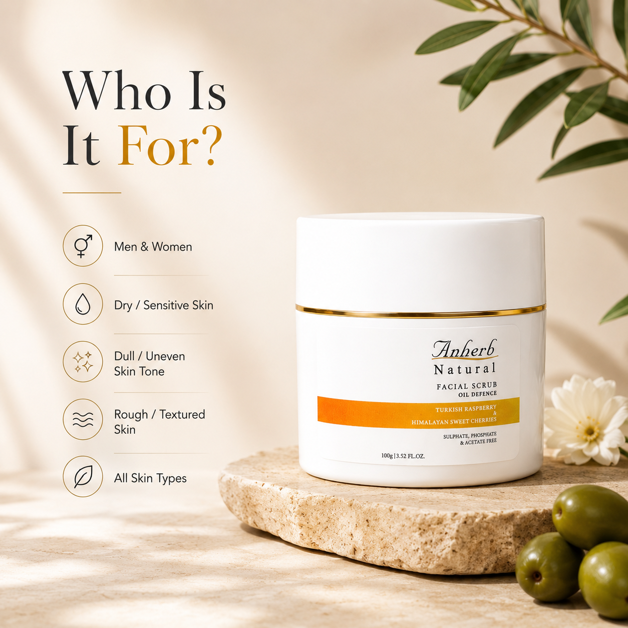 Anherb Oil Defence Face Scrub | Exfoliating Face Scrub for Oily & Combination Skin | Turkish Raspberry & Himalayan Sweet Cherry