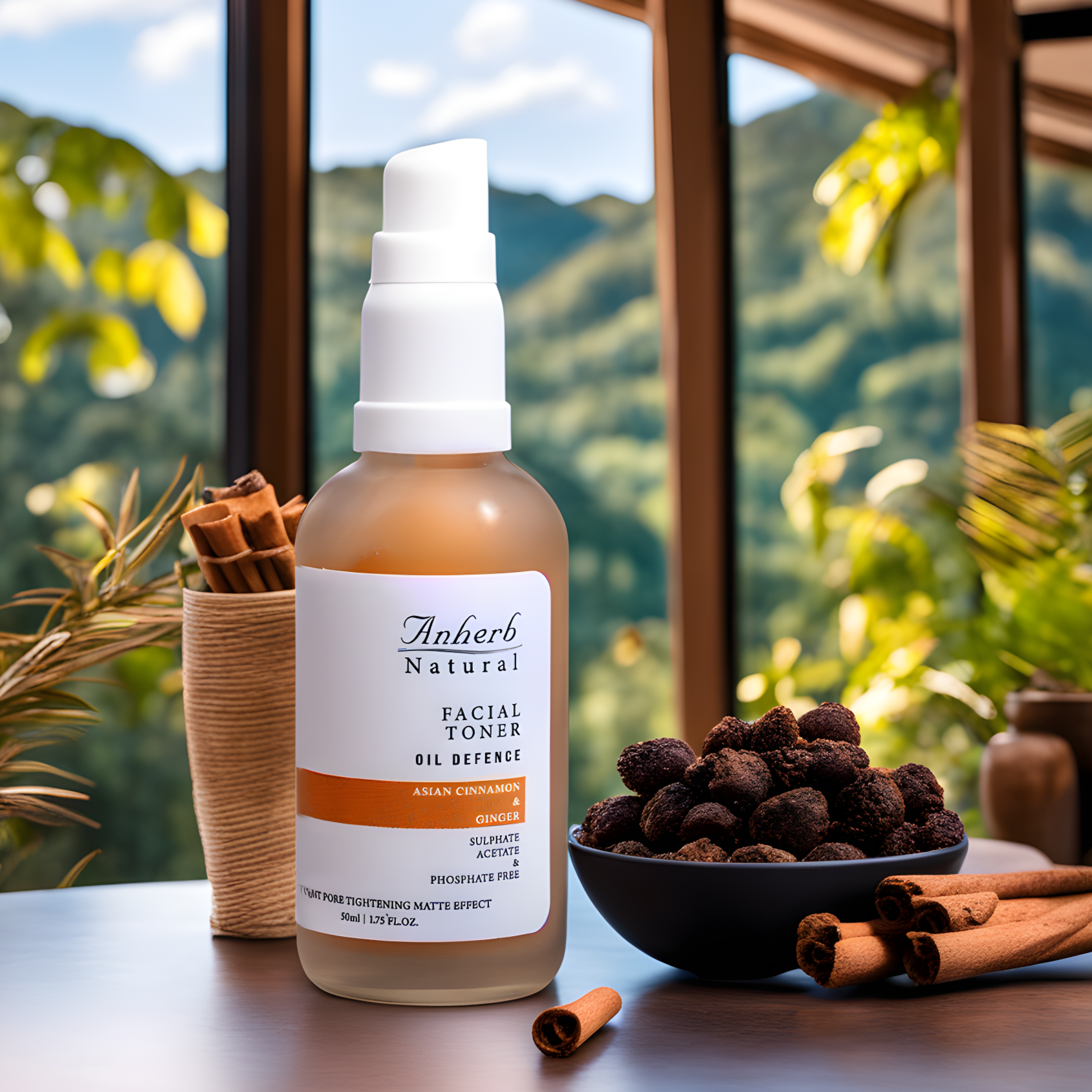 Anherb Natural Oil Defence Facial Gel Toner - 50 ml | Asian Cinnamon & Ginger | Oil Control, Pore Tightening