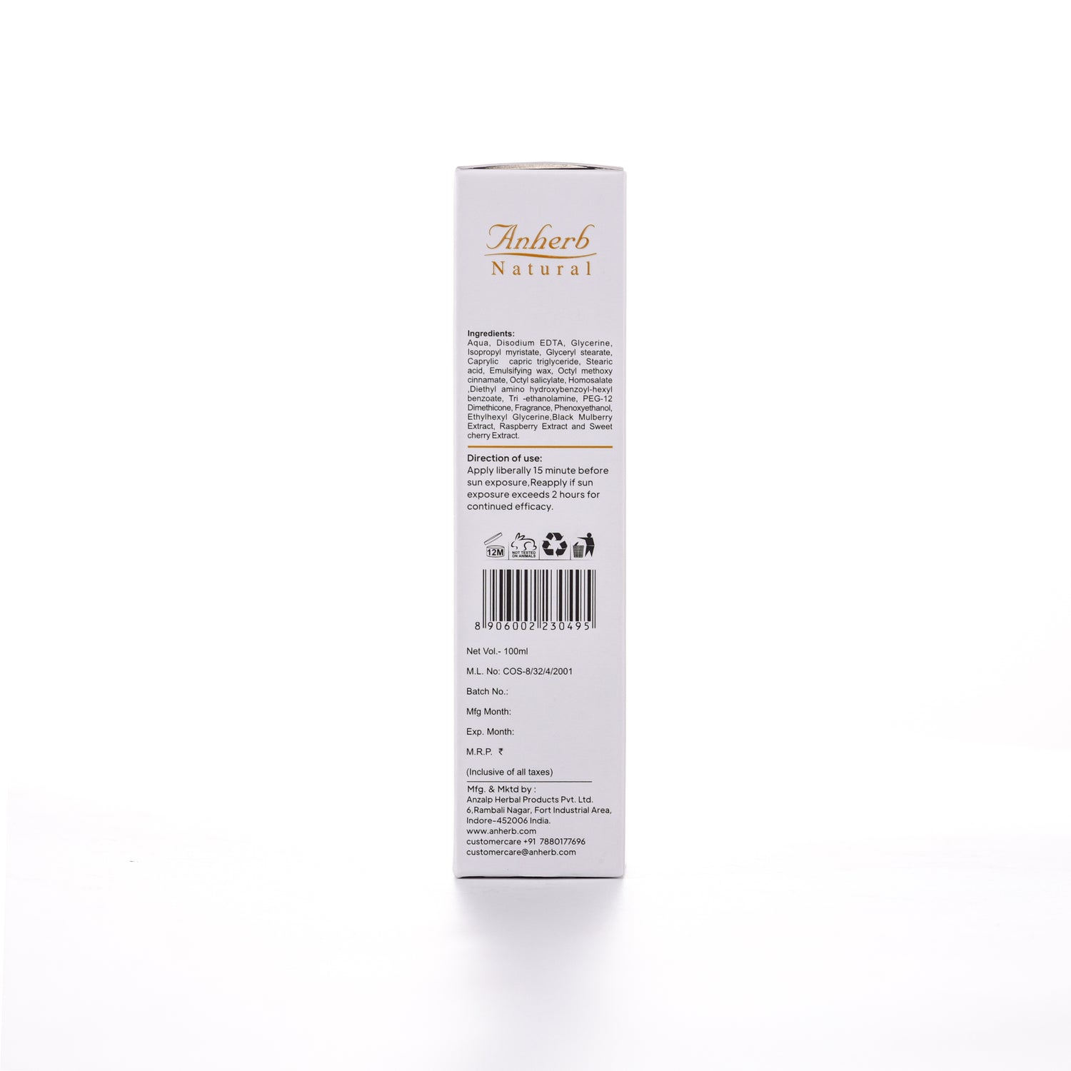 Anherb SPF 50 Sunscreen Lotion, UVA & UVB Protection| Broad Spectrum PA+++ Sunscreen | 100ml