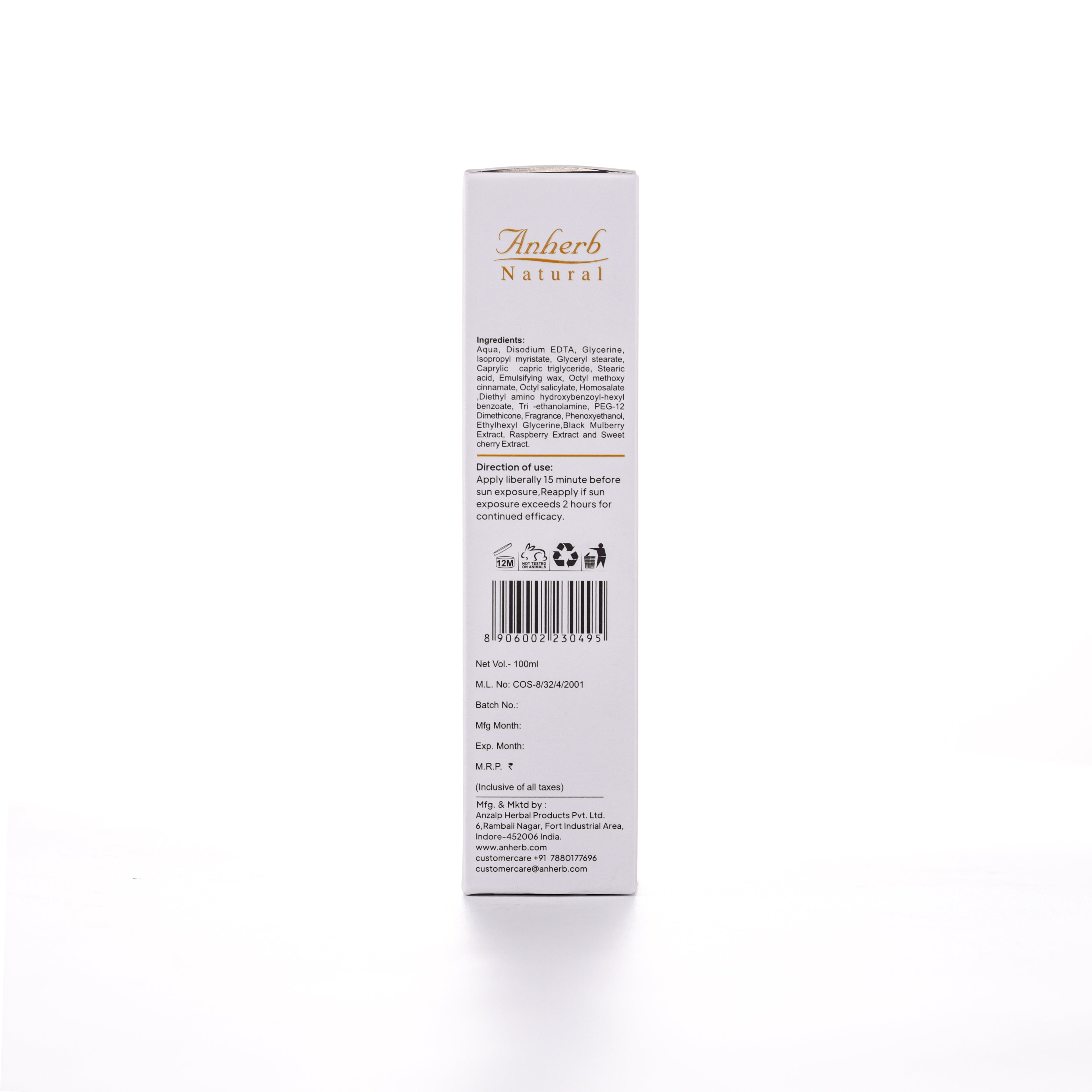 Anherb SPF 50 Sunscreen Lotion, UVA & UVB Protection| Broad Spectrum PA+++ Sunscreen | 100ml