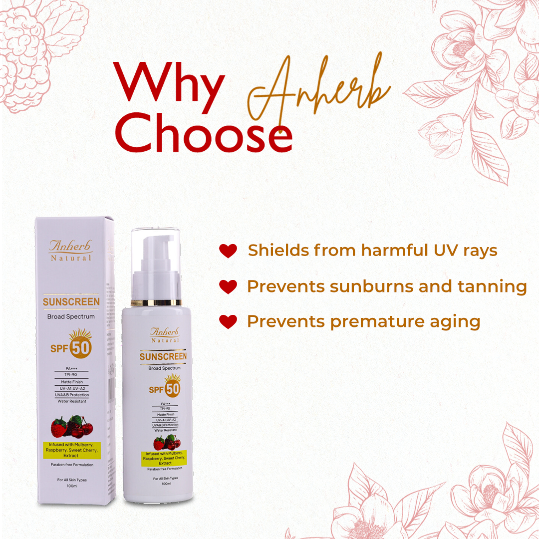 Anherb SPF 50 Sunscreen Lotion, UVA & UVB Protection| Broad Spectrum PA+++ Sunscreen | 100ml