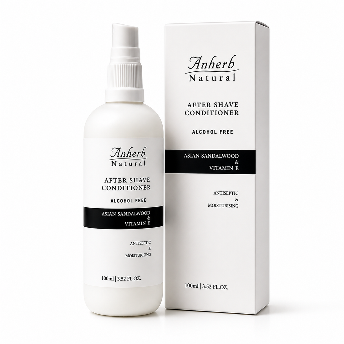 Anherb Natural Premium After Shave Conditioner - 100ml | Asian Sandalwood &amp; Vitamin E Formula | Alcohol-Free, Antiseptic, Anti-Inflammatory