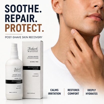 Anherb Natural Premium After Shave Conditioner - 100ml | Asian Sandalwood &amp; Vitamin E Formula | Alcohol-Free, Antiseptic, Anti-Inflammatory