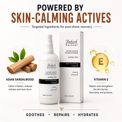 Anherb Natural Premium After Shave Conditioner - 100ml | Asian Sandalwood &amp; Vitamin E Formula | Alcohol-Free, Antiseptic, Anti-Inflammatory