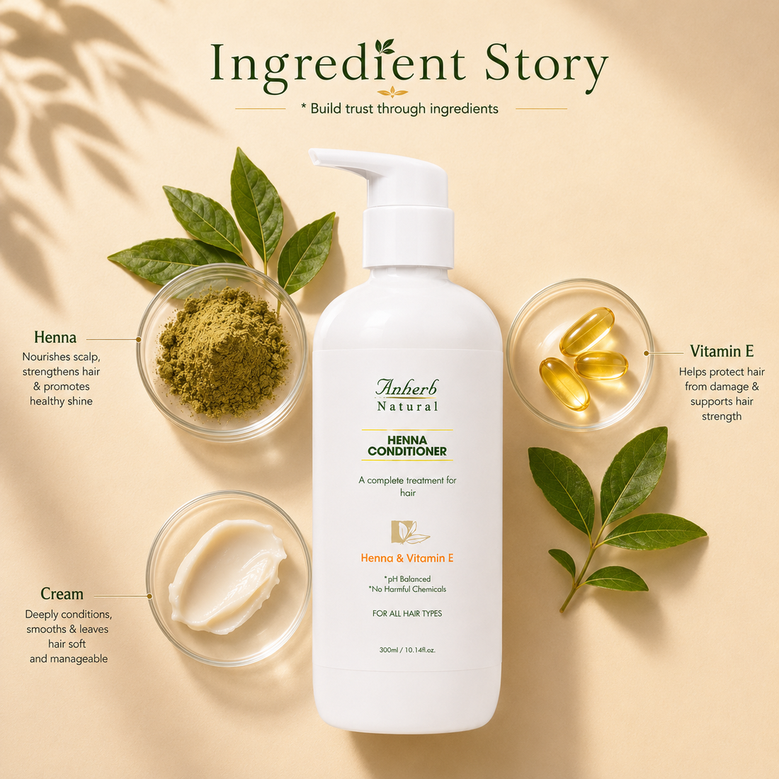 Anherb Henna Cream Conditioner | Nourishing Hair Conditioner with Henna &amp; Vitamin E | 300ml