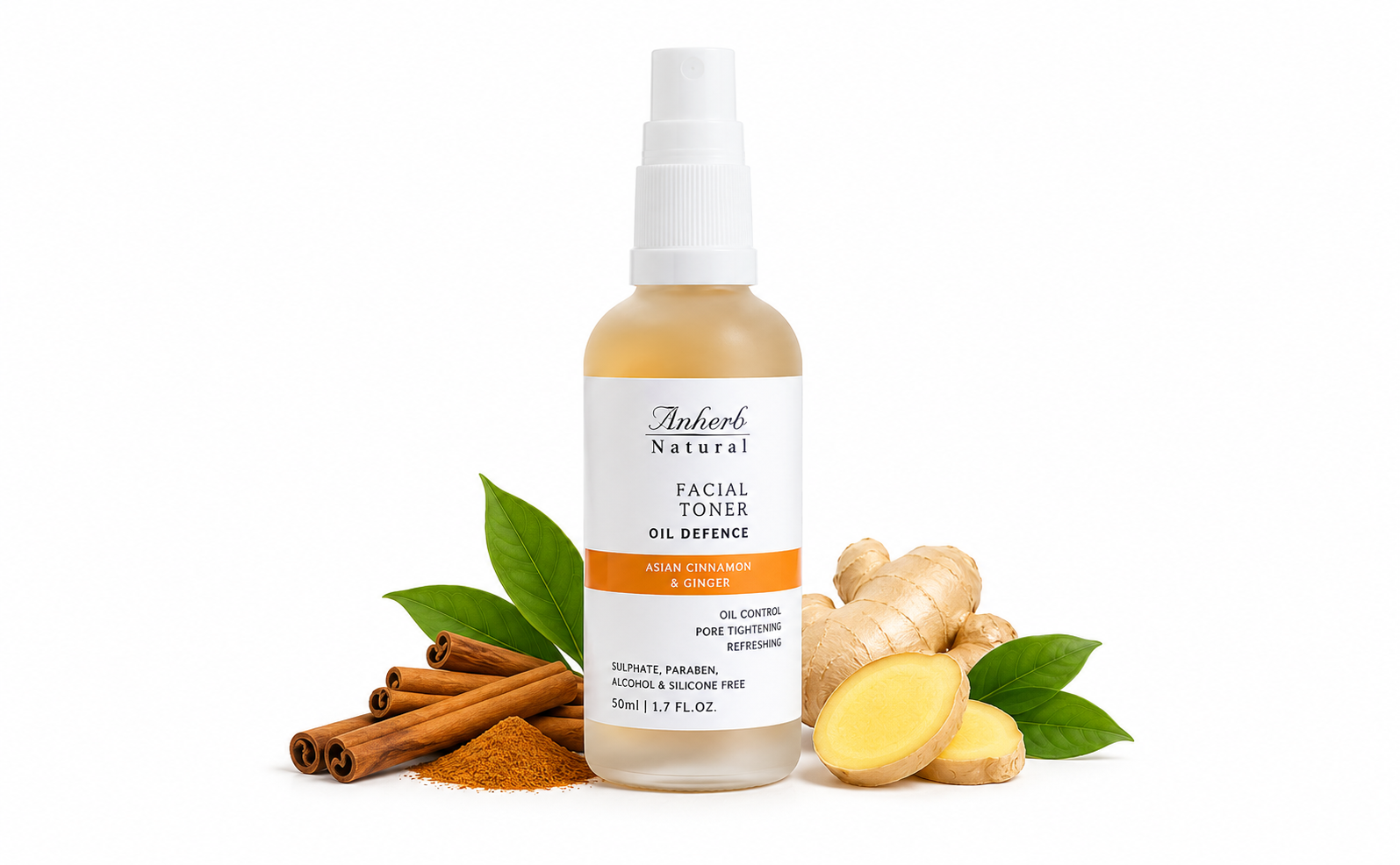 Anherb Natural Oil Defence Facial Gel Toner - 50 ml | Asian Cinnamon &amp; Ginger | Oil Control, Pore Tightening