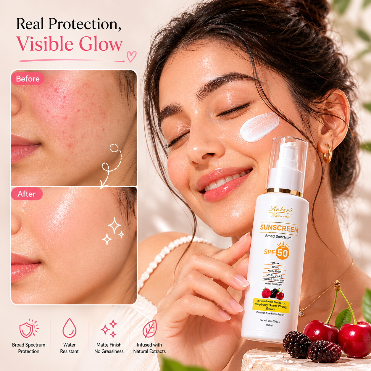 Anherb SPF 50 Sunscreen Lotion, UVA &amp; UVB Protection| Broad Spectrum PA+++ Sunscreen | 100ml