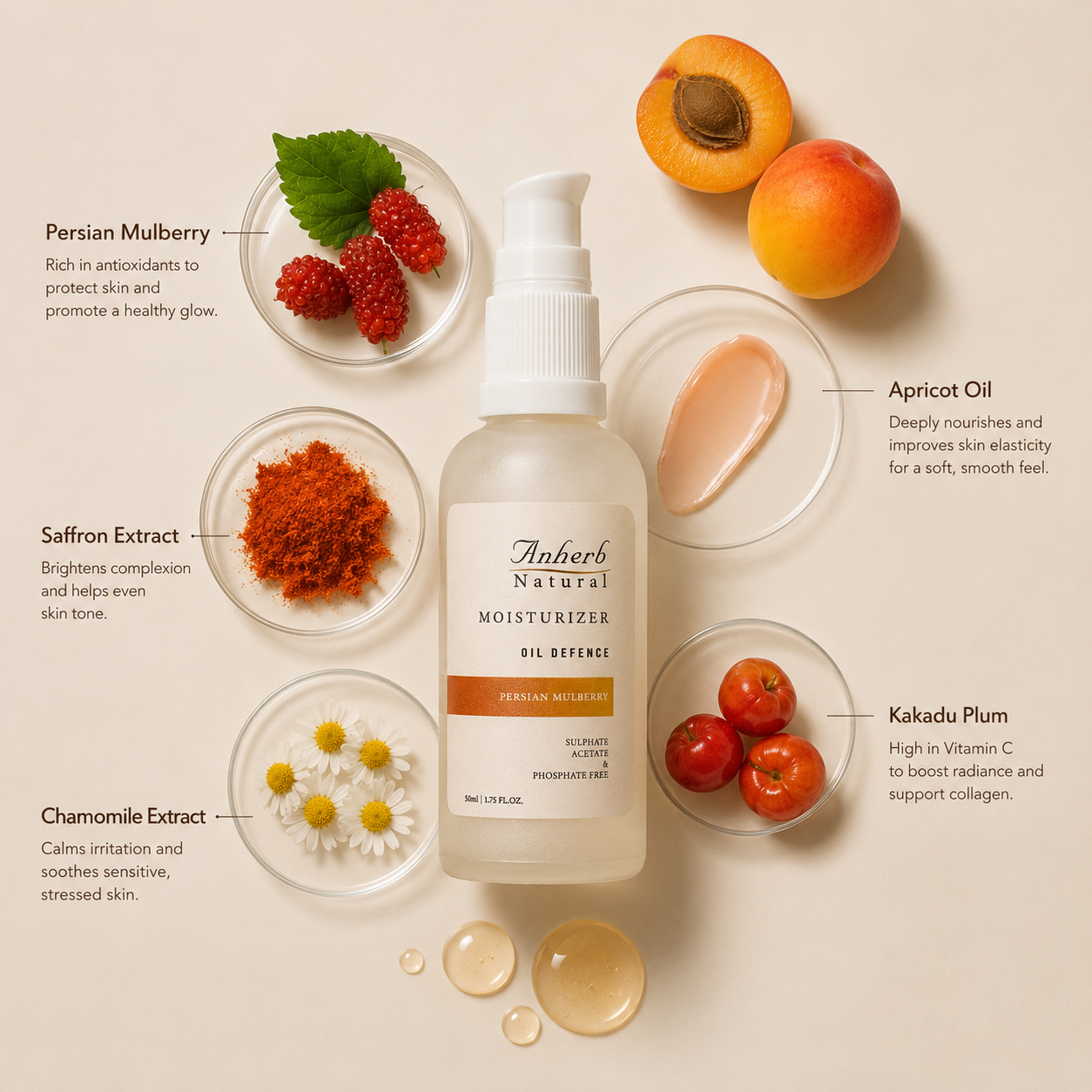 Anherb Natural SilkBlend Oil-Free Moisturizer | 50 ml | Persian Mulberry - Lightweight Hydration
