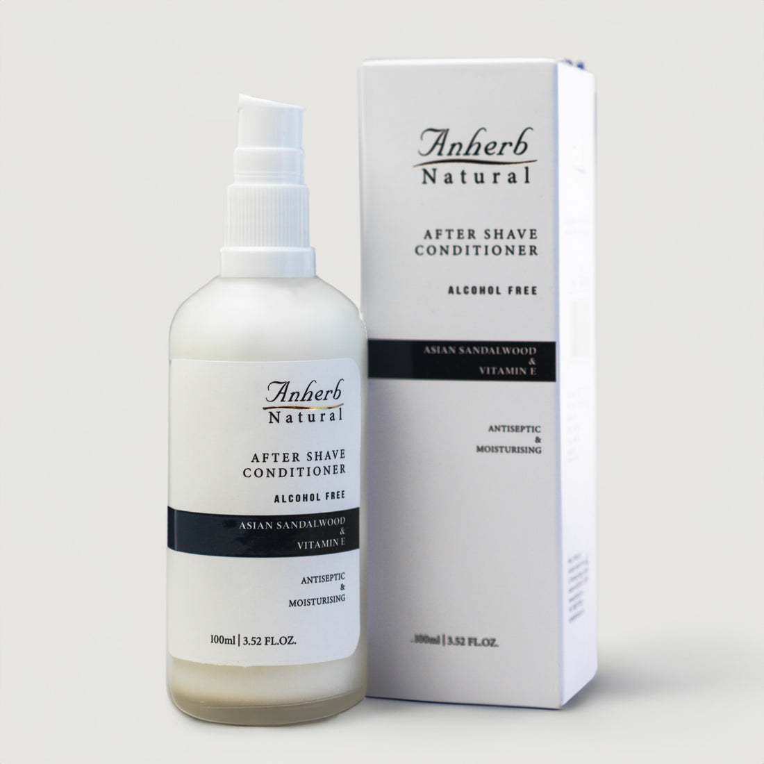 Anherb Natural Premium After Shave Conditioner - 100ml | Asian Sandalwood & Vitamin E Formula | Alcohol-Free, Antiseptic, Anti-Inflammatory