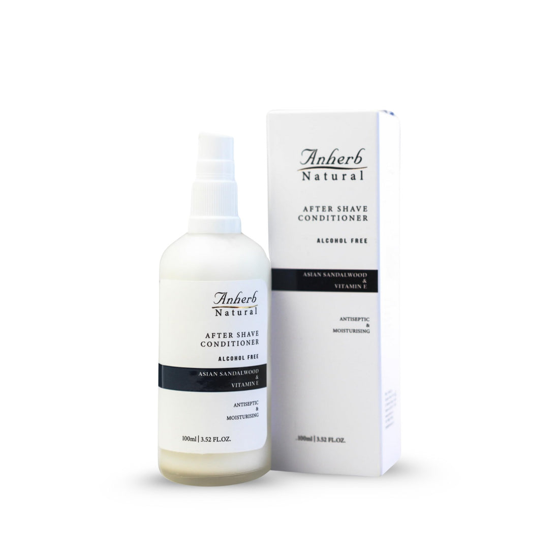 Anherb Natural Premium After Shave Conditioner - 100ml | Asian Sandalwood & Vitamin E Formula | Alcohol-Free, Antiseptic, Anti-Inflammatory