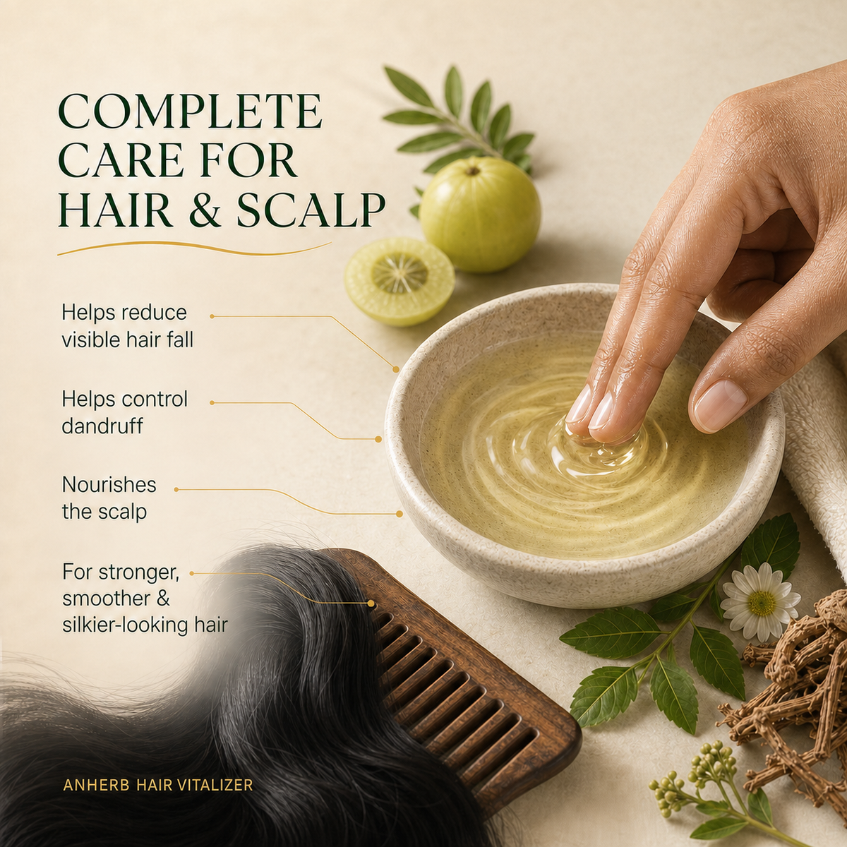Hair Vitalizer benefits for hair and scalp nourishment, dandruff control and stronger-looking hair