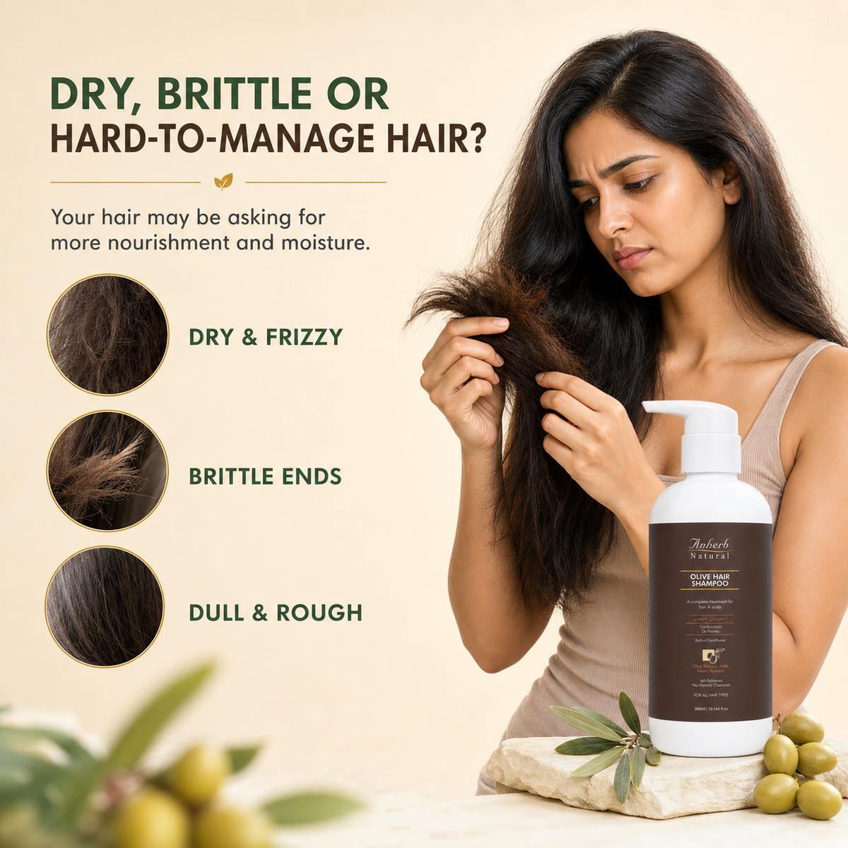 Anherb Natural Olive Hair Shampoo — dryness and dullness concern