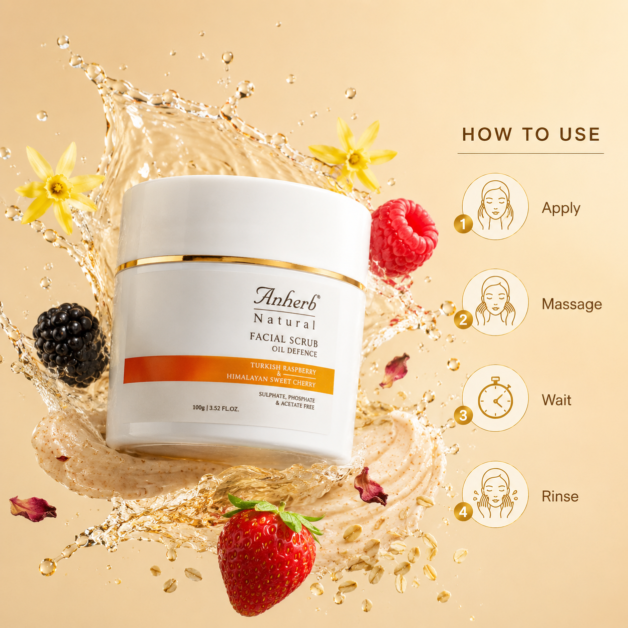 Anherb Oil Defence Face Scrub | Exfoliating Face Scrub for Oily &amp; Combination Skin | Turkish Raspberry &amp; Himalayan Sweet Cherry