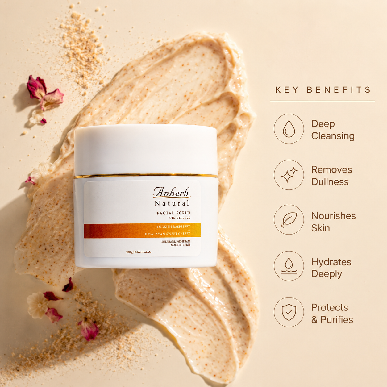 Anherb Oil Defence Face Scrub | Exfoliating Face Scrub for Oily &amp; Combination Skin | Turkish Raspberry &amp; Himalayan Sweet Cherry